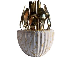 DailyRay Luxe Bestekset – 24-delig – Goudkleurig RVS – ABS Ei-vorm – Geribbeld Marmer Goud Omhulsel – 6 Personen –Vaderdag cadeau
