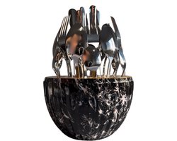 DailyRay Luxe Bestekset – 24-delig – Zilverkleurig RVS – ABS Ei-vorm – Geribbeld Marmer Zwart Omhulsel – 6 Personen – Moederdag