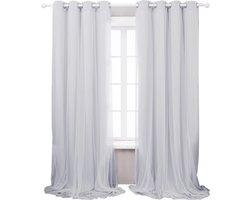 DailySupplies® Gordijnen Kant en Klaar met Haakjes - Gordijn voor Gordijnroede - Gordijnen Verduisterend - 140x300cm - Grijs Wit