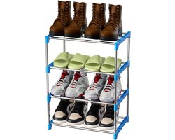DailySupplies® Schoenenrek - Schoenenkast - Schoenenbank - Halbank - Zilver en Blauw