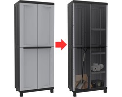 DailySupplies® Tuinkast - Tuinkist - Tuinkasten voor Buiten - Tuinberging - Kunststof - 70x40x170cm - Zwart met Grijs