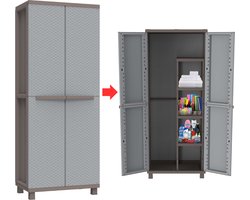 DailySupplies® Tuinkast - Tuinkist - Tuinkasten voor Buiten - Tuinberging - Kunststof - 70x40x180cm - Grijs met Ruiten Vormen