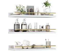 DailySupplies® Wandplank - Houten Plank Wandmontage - Hoekrek Display Decor - Hoekplank - Organizer voor Slaapkamer Keuken Badkamer - Wit en Goud