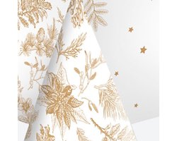 Daisy Kerst tafelkleed - 120 x 180 cm - wit/goud - papier - bladeren print - tafellaken - kerstdiner tafelversiering