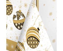 Daisy Kerst tafelkleed - 120 x 180 cm - wit/goud - papier - kerstballen print - tafellaken - rechthoekig
