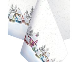 Daisy kerst tafellaken/tafelkleed - 120 x 180 cm - papier - kerstdorp print - rechthoekig