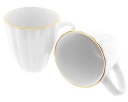 Daisy - Koffiekopjes met Gouden Randje - Set van 2 - Wit - 330ml - Porselein - Koffiekopjes