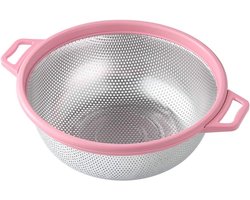 Daity 1 grote roze metalen vergiet - geschikt voor pasta - spaghetti - bessen - groenten - fruit - noedels - salades - 5 liter (10 -5 inch) keukenzeef - vaatwasmachinebestendig (roze)