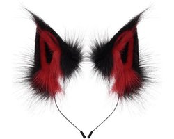 Daity 1 stuk - Hoofdband met oren van imitatiebont (vossen-/wolvenoortjes) - pluche handgemaakte hoofdband - cosplay-accessoire