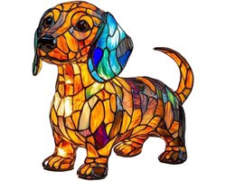 Daity 1 stuk - LED-tafellamp uit de Dog-serie, lamp van gebrandschilderd glas van hars, schattig nachtlampje met hondenthema, interessant cadeau voor hondenliefhebbers