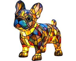 Daity 1 stuk - LED-tafellamp uit de Dog-serie, lamp van gebrandschilderd glas van hars, schattig nachtlampje met hondenthema, interessant cadeau voor hondenliefhebbers