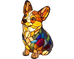 Daity 1 stuk - LED-tafellamp uit de Dog-serie, lamp van gebrandschilderd glas van hars, schattig nachtlampje met hondenthema, interessant cadeau voor hondenliefhebbers