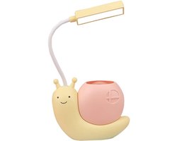 Daity 1 stuk - Leuke kinderbureaulamp met pennenhouder, LED-bureaulamp voor kinderen, slakvormig, USB-opladen, studielamp voor studenten met oogbescherming, 360° flexibele en verstelbare lamphals
