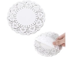 Daity 140 vellen - 5,5" ronde witte papieren placemats - rustieke kant-scallops - voedseldessertschalen - voor taarten, knutselen, feesten, bruiloften (wit)