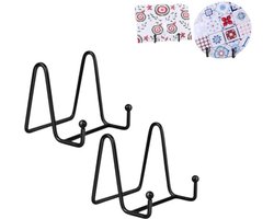 Daity 2-delige set - Bordenrek - Displaystandaard - Fotohouder - Zwart - Metaal - Voor het tentoonstellen van foto's - schilderijen - decoratieve borden - schalen en bureaudecoratie