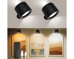 Daity 2 LED-wandlampen, aanraakgevoelig, 360° draaibare magnetische bol, multifunctionele leeslamp met USB-oplaadfunctie, 3-kleurenschakelaar, wandmontage of bureau, dubbel gebruik, gepolijst oppervlak, geschikt voor woonkamer, slaapkamer en gang (zw