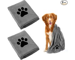 Daity 2-pack hondenhanddoeken, superabsorberend, geschikt voor katten en honden, grijze snel drogende microvezel handdoeken voor huisdieren, 75 x 35 cm, geschikt voor katten, honden of andere huisdieren