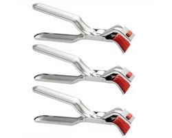 Daity 3-delige hittebestendige keukenklemmen van roestvrij staal - antislip ovengreephouder met komgrijper met ergonomische rode rubberen grip, 2-in-1 stomende groenteklemmen voor grillen, buiten koken, borden en warme gerechten, grillaccessoires, st