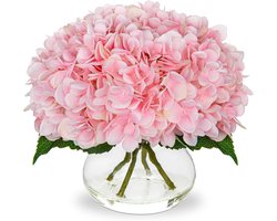 Daity 4-delig - boeket kunstmatige hortensia's - groen zijden kunstbloemen - perfect voor gebruik in de badkamer - op tafel - op een plank of als woondecoratie (vaas niet inbegrepen)