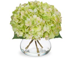 Daity 4-delig - boeket kunstmatige hortensia's - groen zijden kunstbloemen - perfect voor gebruik in de badkamer - op tafel - op een plank of als woondecoratie (vaas niet inbegrepen)