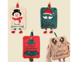 Daity 4 Pack Soft Christmas Hand Towels, Cartoon Santa Dish Towels with Hanging Loops, Coral Fleece Snowman Dish Towels, Decorative Christmas Kitchen Bathroom Hanging Towels for Drying Cleaning Cooking