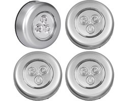 Daity 4 stuks LED-aanraakknoplampen voor binnen, plak-op-druk nachtlampje, op batterijen werkende ronde lampen voor thuis, keuken, kantoor, kast, aanrecht, bijkeuken, draadloze aanraaklampen