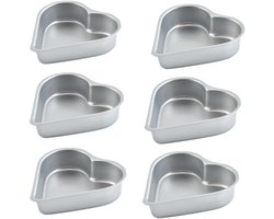 Daity 6-delige set van 3,5 inch hartvormige cakevormpjes, aluminium bakvorm, puddingvormpjes, geschikt voor kerst-, verjaardags- en feestdesserts (zilver).