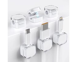 Daity 6-pack - Snoerhouders, magnetische snoerklemmen, sterk klevende snoerhouders voor nachtkastjes, bureaus, keukenapparatuur, auto's, muren, kantoortelefoonsnoerhouders (transparant wit)