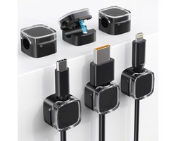 Daity 6-pack - Snoerhouders, magnetische snoerklemmen, sterk klevende snoerhouders voor nachtkastjes, bureaus, keukenapparatuur, auto's, muren, kantoortelefoonsnoerhouders (Transparant Zwart)