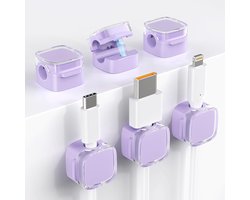 Daity 6-pack - Snoerhouders, magnetische snoerklemmen, sterk klevende snoerhouders voor nachtkastjes, bureaus, keukenapparatuur, auto's, muren, kantoortelefoonsnoerhouders (Paars)