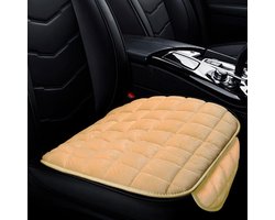 Daity Autostoelkussen - zacht pluche bestuurdersstoelkussen met opbergvak - antislip - vlakke rubberen onderkant - universele stoelbeschermer voor vrachtwagens - auto's - SUV's - thuis - op kantoor en stoelen (beige)