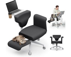 Daity Bureaustoel met wielen en armleuningen, bureaustoel met verborgen dienblad, verstelbare kaptafel, draagbaar werkstation, ideaal voor thuiswerkplekken, yogaliefhebbers en dierenliefhebbers.