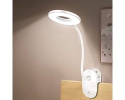 Daity clip-on leeslamp, werkt op batterijen, 3 helderheidsniveaus, USB oplaadbaar - Lees- en studielamp - Oogvriendelijke clip-on bureaulamp
