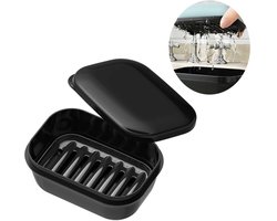 Daity Draagbare dubbellaagse afvoerzeepbak: waterdicht en afgesloten met deksel, geschikt voor thuis, badkamer en kamperen, dubbellaags afvoerontwerp, zwart