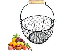 Daity Een draadmandje voor het verzamelen van eieren - een retro rond eiermandje in landelijke stijl met handvat - geschikt voor het bewaren van verse eieren - fruit - groenten en snacks - keukenrek (zwart).