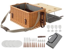 Daity Een picknickmand van wilgentenen, een picknicktas voor vier personen, een picknickkleed, een bestekset en een flesopener (lichtbruin).