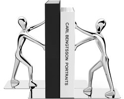 Daity Een set decoratieve boekensteunen, gemaakt van een robuuste zinklegering in de vorm van een mens, antislip, metalen boekensteunen, geschikt voor boekenplanken, boeken, films, tijdschriften, videogames, enz., 7,28 x 6,1 inch (zilver).