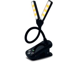 Daity LED Leeslampje met Klem – 14 LED – 3 Kleurtemperaturen – Oplaadbaar via USB – Oogvriendelijk Lezen – Voor Boeken, Bladmuziek en Lessenaar – Zwart