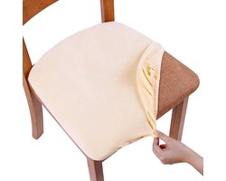 Daity Set van 2 fluwelen eetkamerstoelhoezen, rekbaar, afneembaar, wasbaar kussenbeschermer met strikbandjes, crème