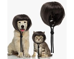 Daity Set van 2 - Leuke huisdierpruiken - natuurlijke bruine honden- en kattenpruiken - synthetische vezels - knipbaar - Perfect voor Halloween - Kerstmis - feestdagen en feesten - cosplay en decoratie