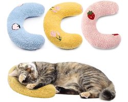 Daity Set van 3 kattenkussens: Superzacht en pluizig comfortspeelgoed voor huisdieren, kussen in de vorm van een halve donut, U-vormig kussen voor huisdieren, beschermt de nekwervels, bevordert de slaap (geel, roze, blauw).