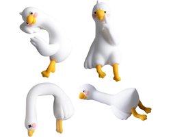 Daity Set van 4 mini-gansjes van hars - leuke computerdecoratie - 3D-sculpturen - kleine en schattige gansjes - geschikt voor bureaus - autodashboards en als decoratie voor binnen (wit).