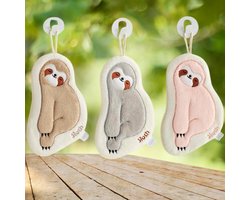 Daity Sloth Hand Towel Set of 3 - Cute Absorbent Coral Fleece Towels for Kitchen and Bathroom - Funny Animal Dish Towels - Soft Microfiber with Hook for Women