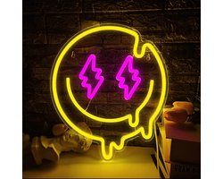 Daity Smeltend smileygezicht neonlicht - dimbaar smeltend smileygezicht neonlicht - voor wanddecoratie - neon smileygezicht lichtbord - geschikt voor kinderkamers - feesten - slaapkamer - wanddecoratie - USB-aangedreven - vakantiecadeau