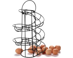 Daity Spiraalvormig eierrek - metalen opbergrek - eierorganizer - huishoudorganizer - zwart - 24*9 - 8 cm