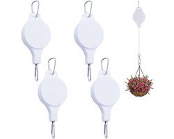 Daity Telescopische plantenhanger - Hangende plantenkatrol - Telescopische haak - Geschikt voor tuinmanden, bloempotten en voederbakken op verschillende hoogtes (4-pack，Wit)