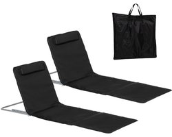 Daity Tweedelige opvouwbare tuinstoel/strandstoel met kussenset, lichtgewicht ligstoel voor buiten, verstelbare rugleuning, metalen frame, hoofdsteun van PE-stof, inclusief opbergtas, zwart.