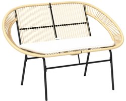 Daity Tweepersoons tuinbank, stalen tuinbank voor buiten, Acapulco-stijl, met rugleuning en kussen, 126 x 72 x 83 cm, kaki.