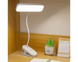 Daity Verstelbare LED-bureaulamp met zwanenhals, aanraakbediening, hoogte- en kleurtemperatuuraanpassing, binnenverlichting met kap, instelbare helderheid, USB/batterijvoeding - wit
