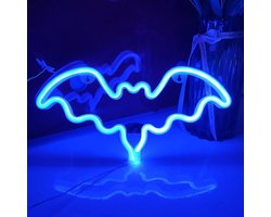 Daity Vleermuisneonlicht - neonlicht op USB of 3 AA-batterijen - LED-bureaudecoratie - slaapkamermuurdecoratie - verjaardagscadeau - zakelijk cadeau voor bruiloften (blauw)
